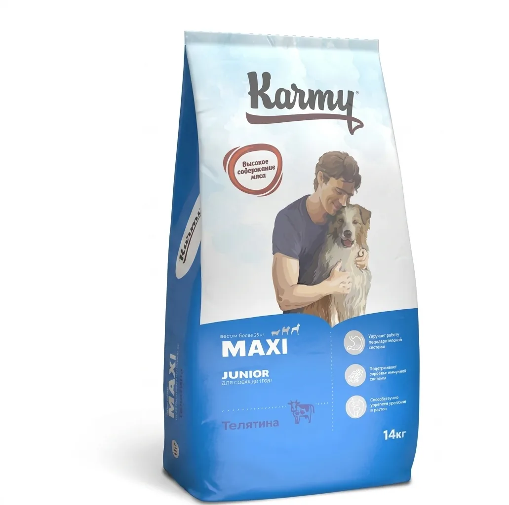 Изображение 1 для Karmy для собак MAXI JUNIOR Телятина 14 кг, Карми для щенков крупных пород Макси Юниор с телятиной