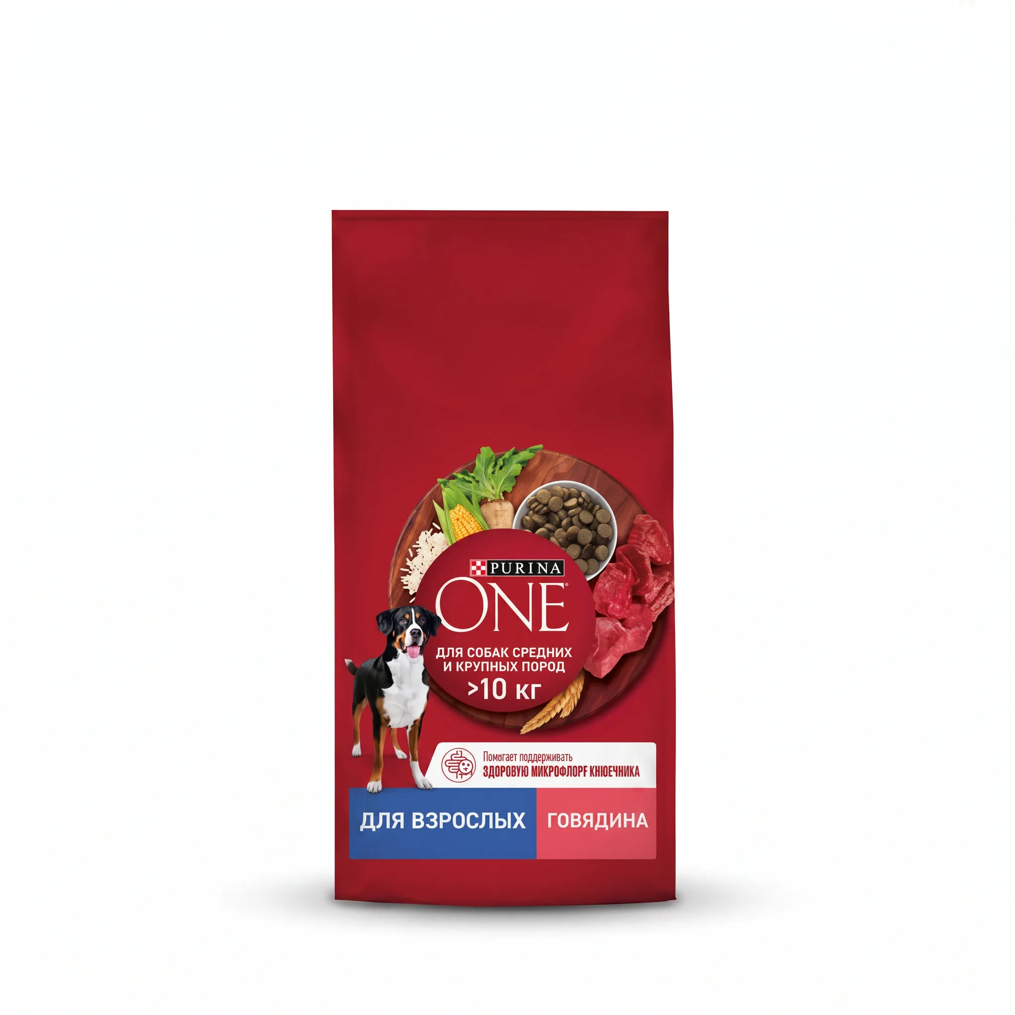 Изображение 1 для Корм Purina One с говядиной и рисом для взрослых собак средних и крупных пород, 10 кг