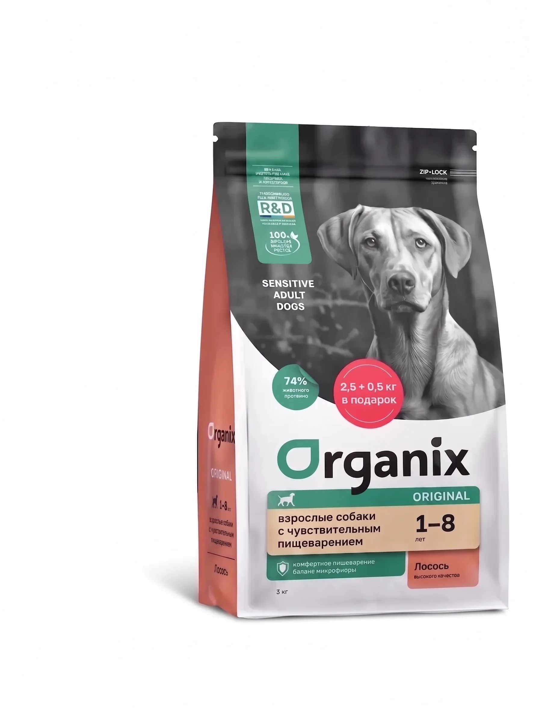 Organix Сухой корм для взрослых собак с лососем, фруктами и овощами для чувствительного пищеварения, Adult Sensitive Dog Salmon, 3 кг
