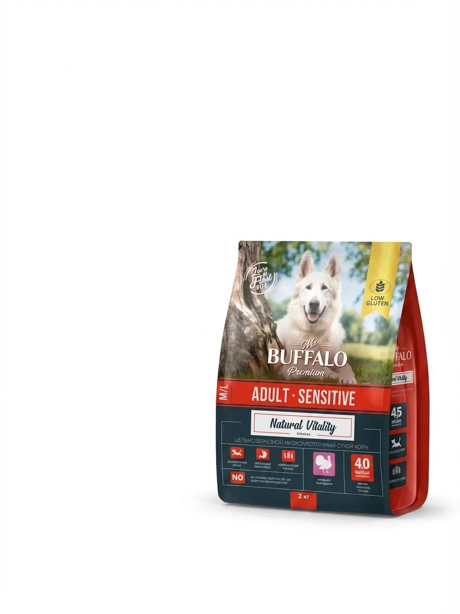 Изображение 1 для Сухой корм Mr.Buffalo ADULT M/L SENSITIVE для собак средних и крупных пород с индейкой 2кг