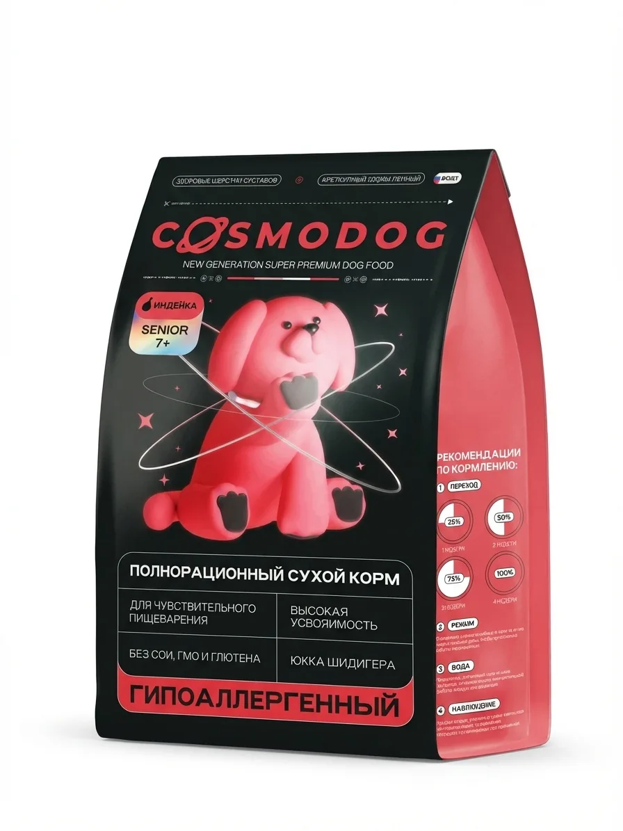Изображение 1 для Корм сухой для пожилых собак Cosmodog от Cosmopet 2 кг с индейкой, гипоаллергенный холистик супер премиум класса для крупных и средних пород