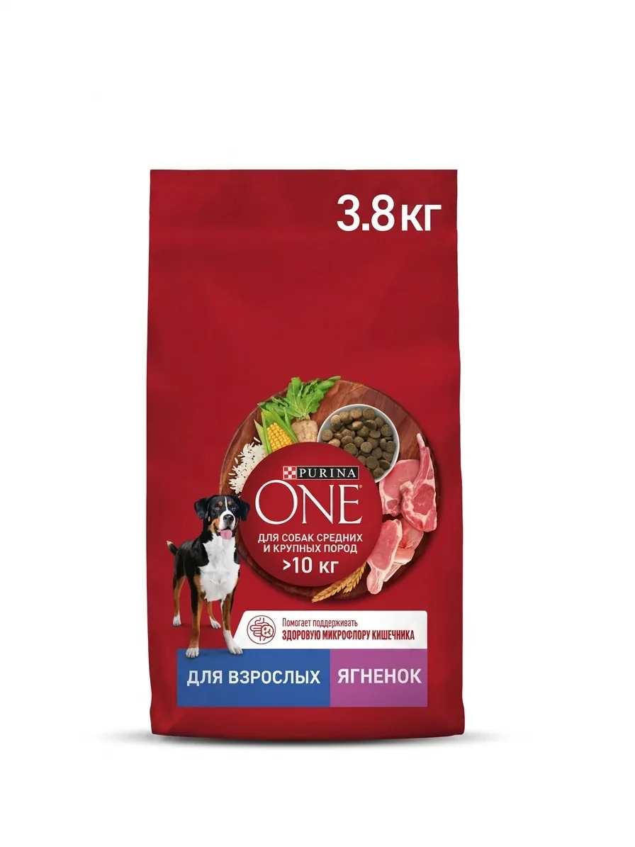 Изображение 1 для Сухой корм для собак Purina ONE для средних и крупных пород, с ягненком и рисом, 3,8 кг