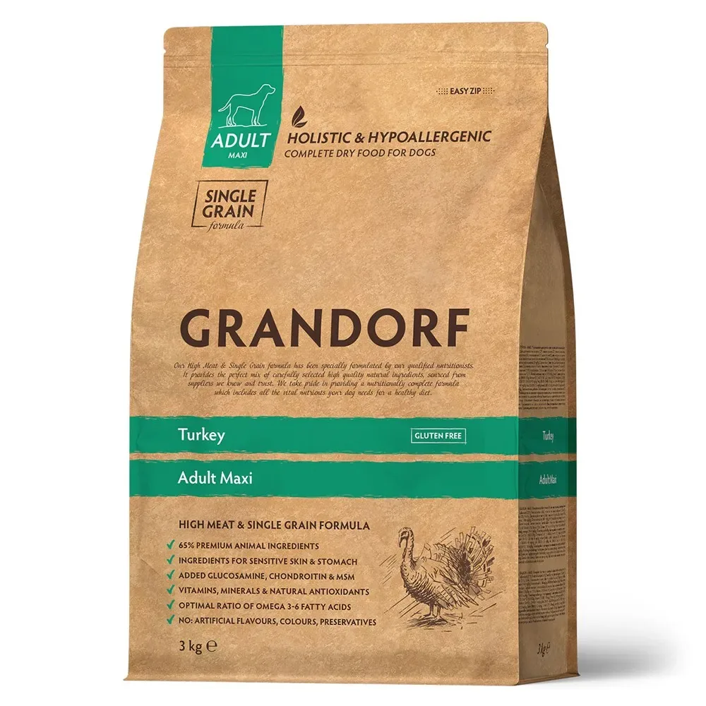 Изображение 1 для Корм для собак сухой GRANDORF для крупных пород, индейка 3кг