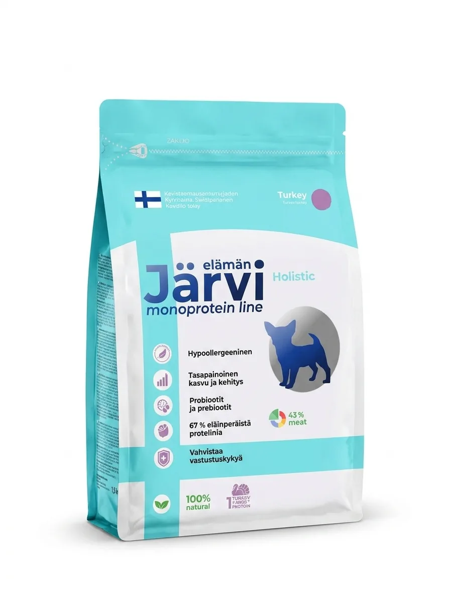 Изображение 1 для Сухой корм Jarvi Monoprotein line полнорационный holistic для щенков мелких пород с индейкой, 1,5 кг