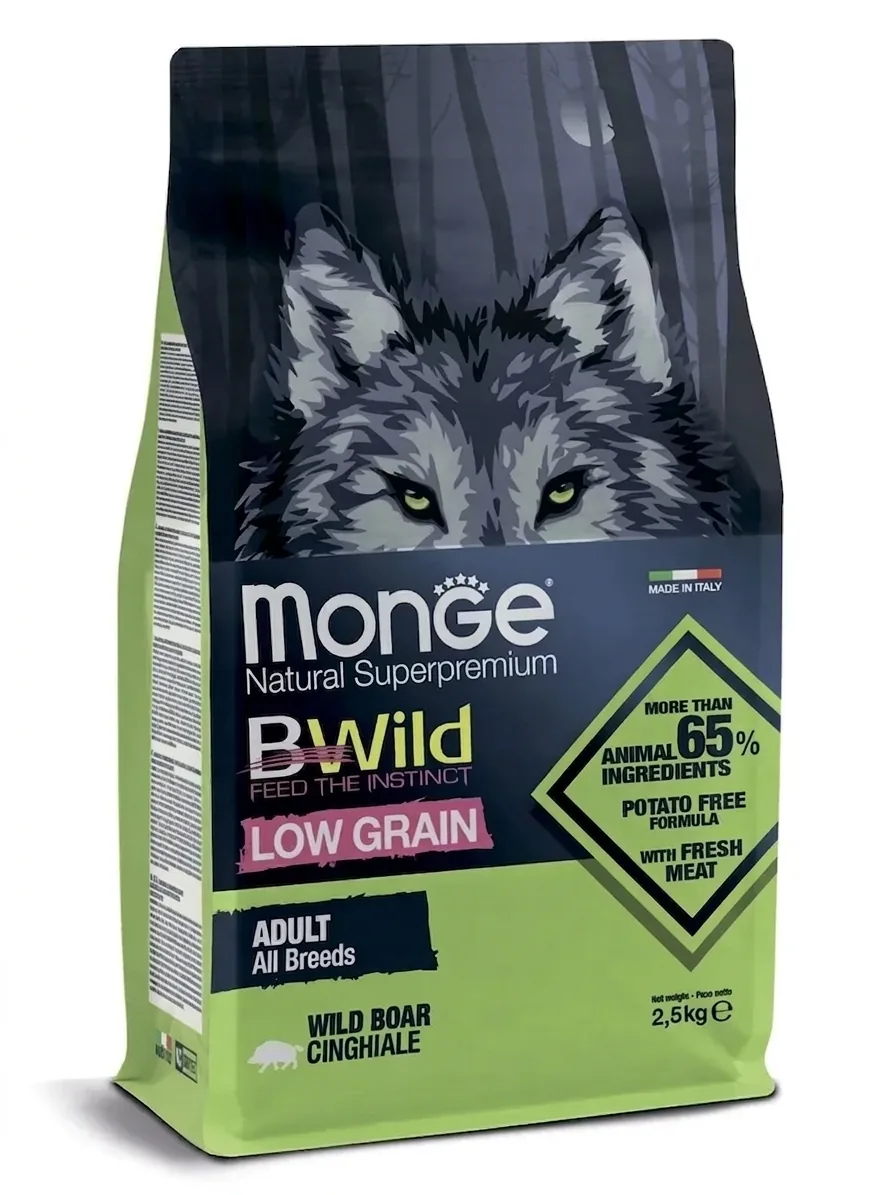 Изображение 1 для Сухой корм для собак всех пород Monge Bwild, низкозерновой из мяса дикого кабан, 2,5 кг