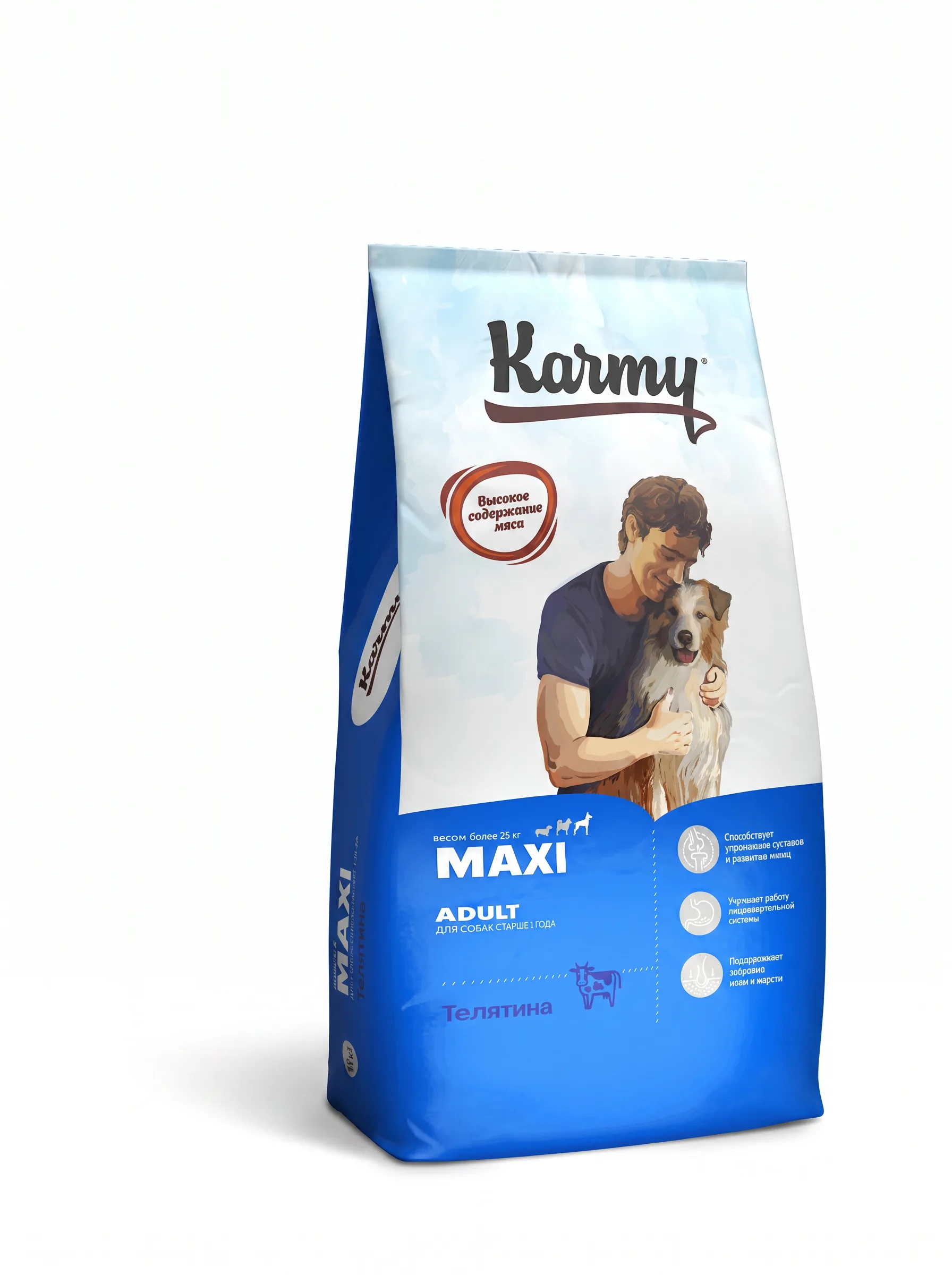 Изображение 1 для Полнорационный сухой корм KARMY для взрослых и пожилых собак крупных пород - телятина, 14кг