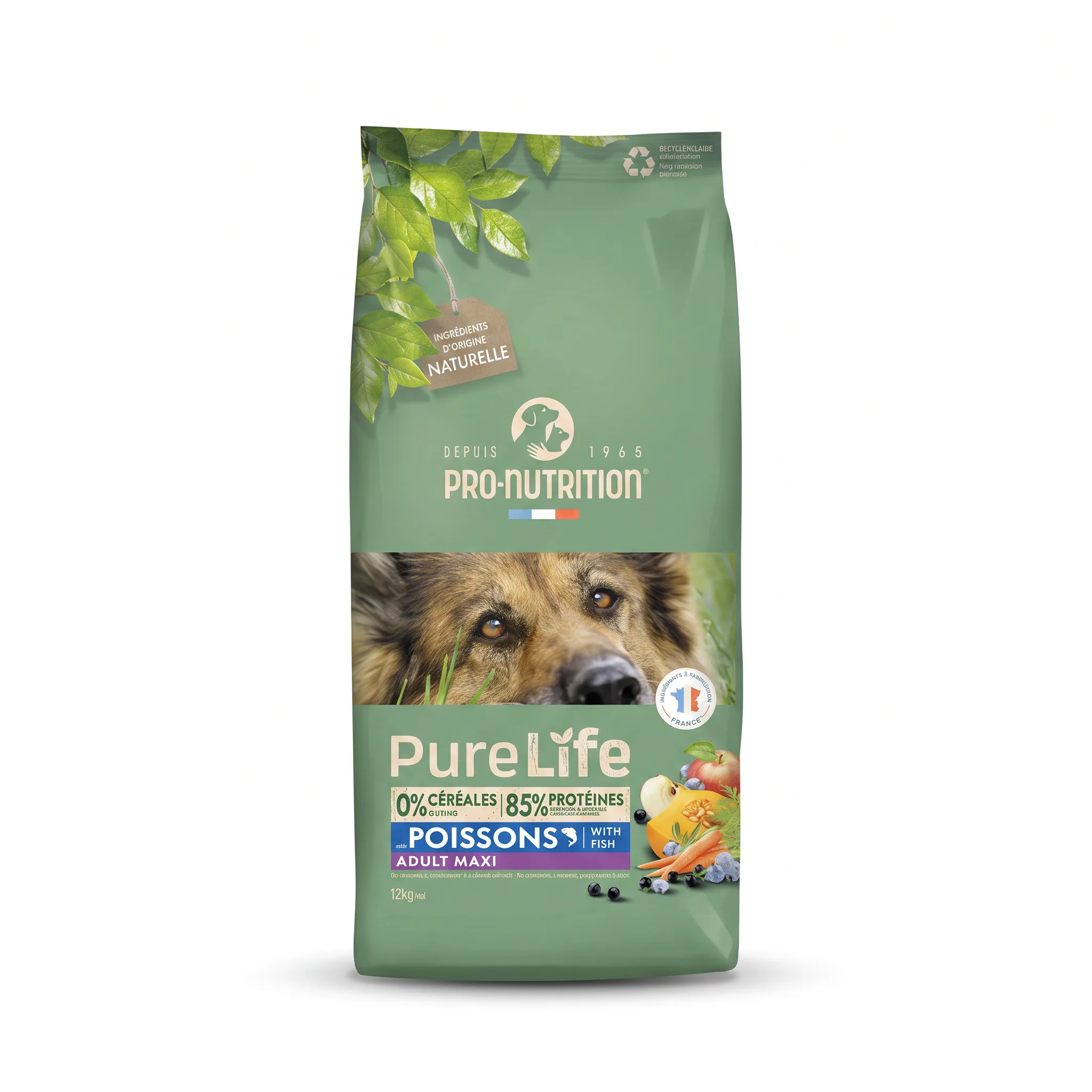 Сухой беззерновой корм для собак крупных и средних пород Flatazor Pro-Nutrition Pure Life Adult Maxi Fish 12 кг - французский холистик с омега-3, омега-6 и морскими пептидами.