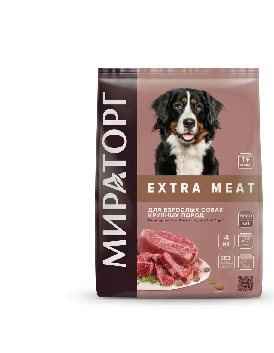Изображение 1 для Сухой корм для собак крупных пород Мираторг Extra Meat с говядиной, 4 кг