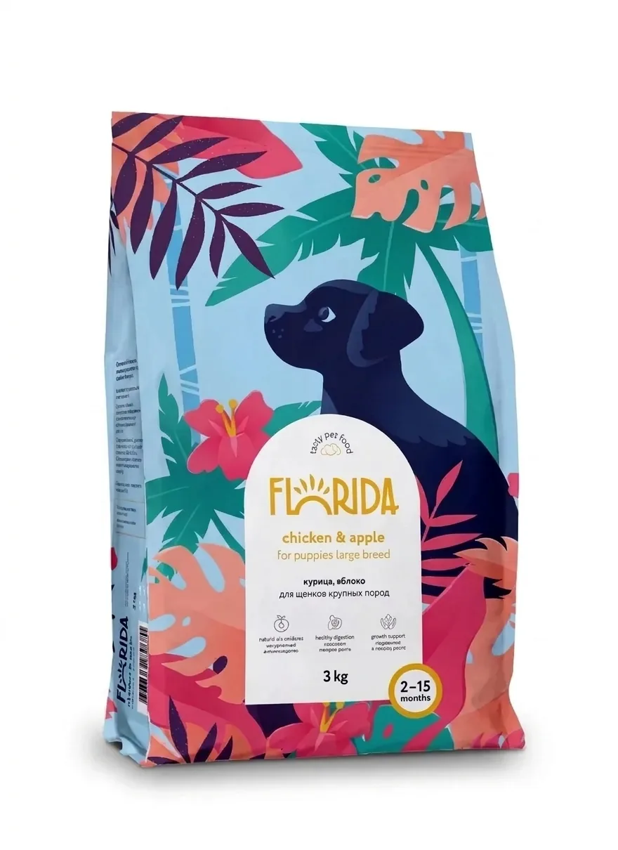 Изображение 1 для FLORIDA Сухой корм для щенков крупных пород с курицей и яблоком 3 кг