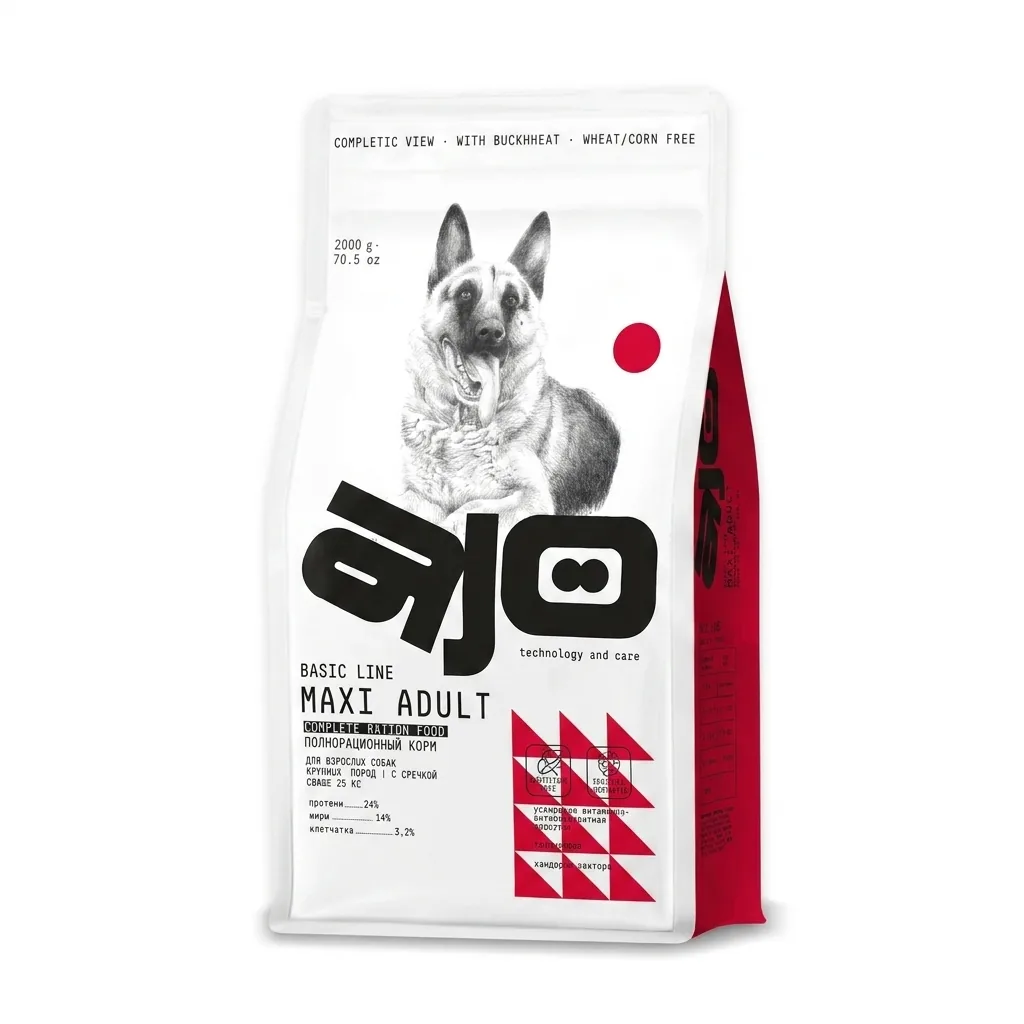Изображение 1 для AJO (АЙО) Dog Maxi Adult Сухой полнорационный корм с гречкой для взрослых собак крупных пород (2кг)
