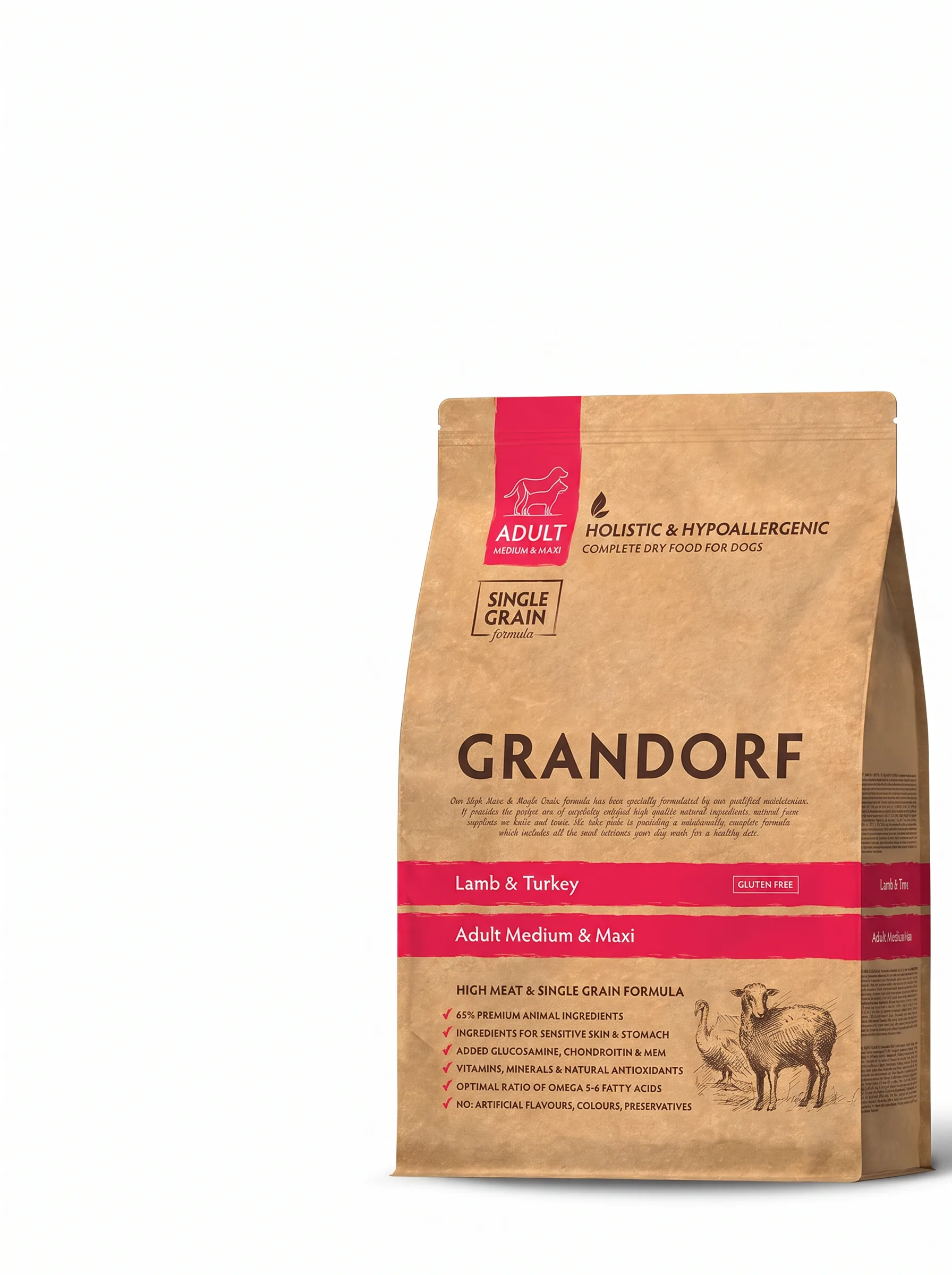 Изображение 1 для Сухой корм Grandorf Lamb & Turkey Medium&Maxi холистик для взрослых собак средних и крупных пород c ягненком и индейкой, 20 кг