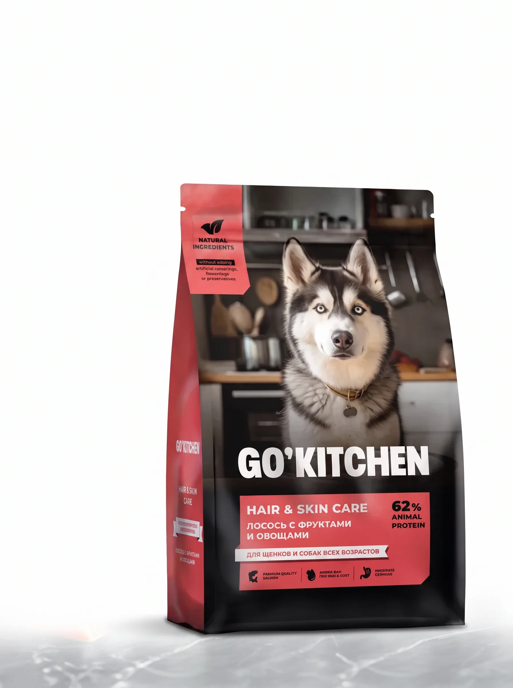 Изображение 1 для GO'KITCHEN Сухой корм для щенков и собак всех возрастов со свежим лососем и овсянкой, HAIR&SKIN CARE Salmon, 9,98 кг