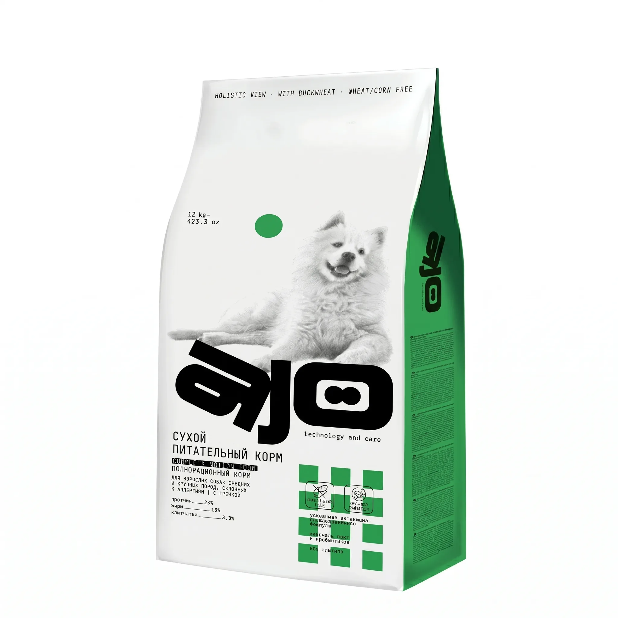Изображение 1 для Сухой корм AJO Hypoallergenic полнорационный для собак средних и крупных пород склонных к аллергии со свининой и олениной, 12 кг