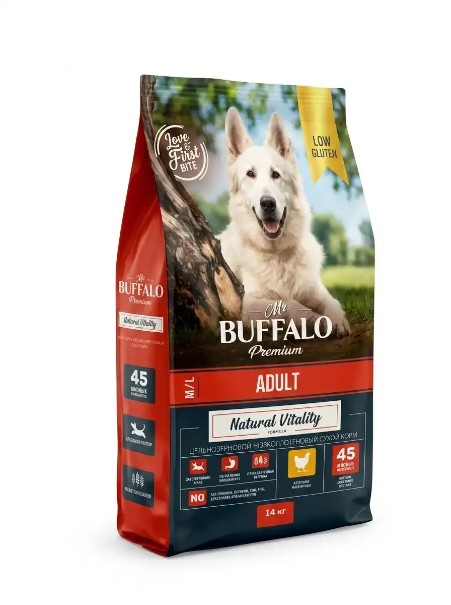 Изображение 1 для Сухой корм Mr.Buffalo ADULT M/L для собак средних и крупных пород с курицей 14кг
