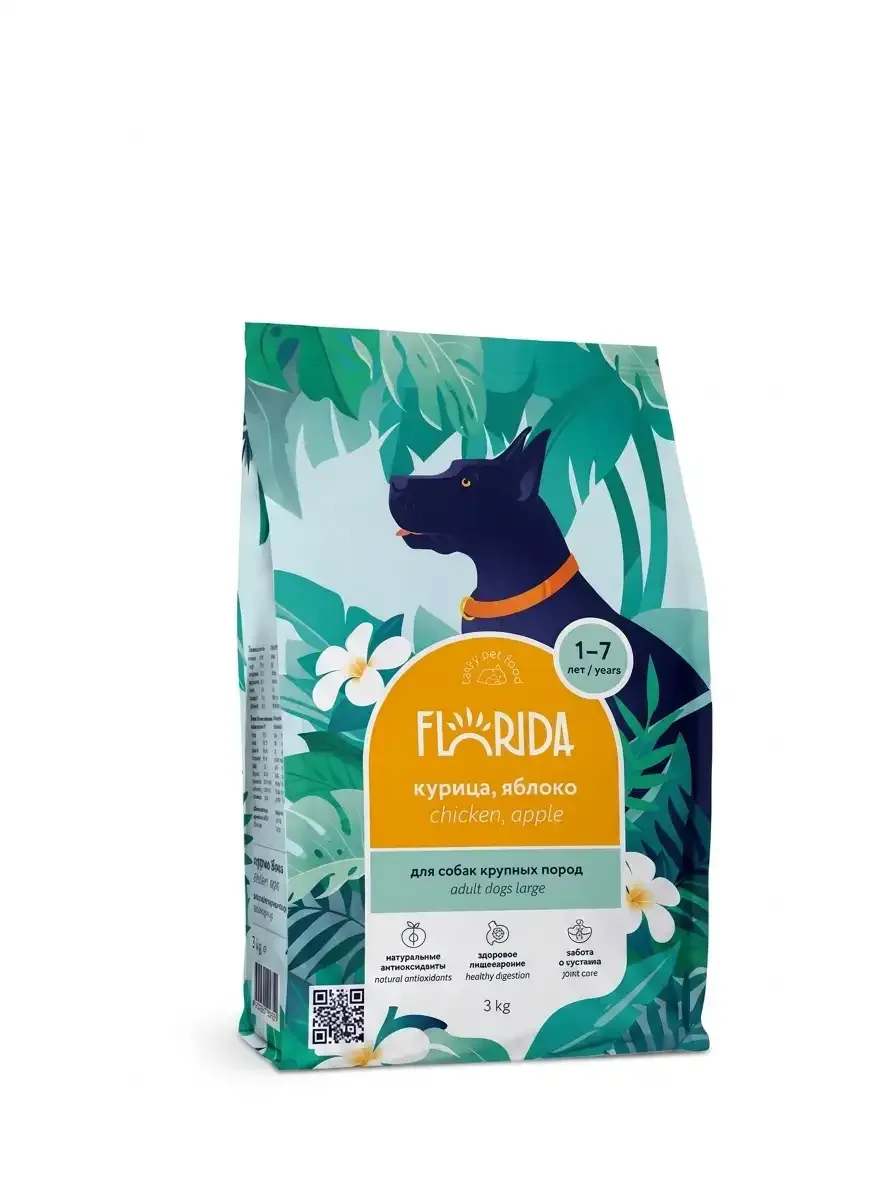 Изображение 1 для FLORIDA Сухой корм для взрослых собак крупных пород с курицей и яблоком, 3 кг