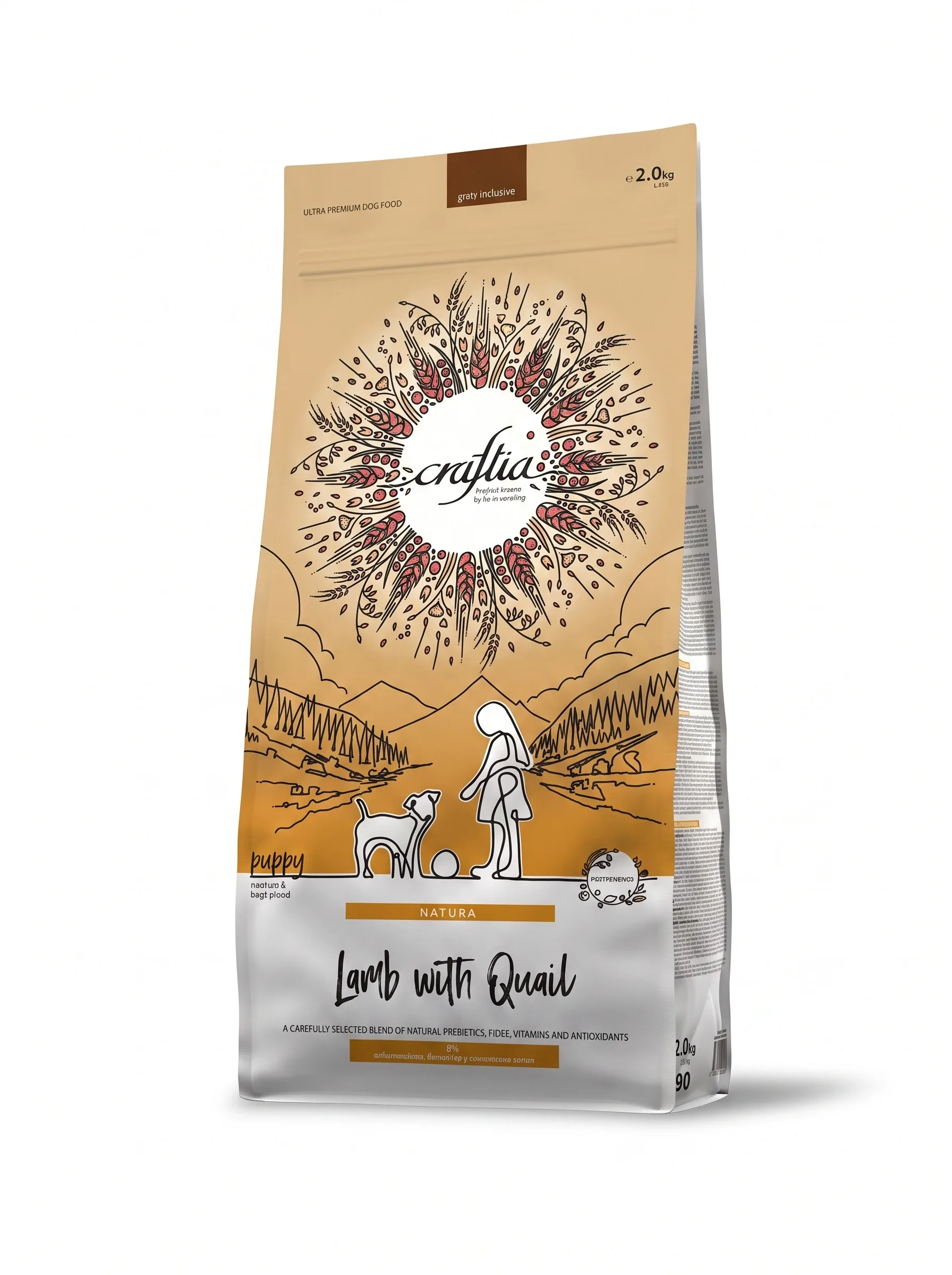 Изображение 1 для Сухой корм CRAFTIA NATURA/ Крафтия Натура для щенков средних и крупных пород из ягненка с перепелкой 2 кг
