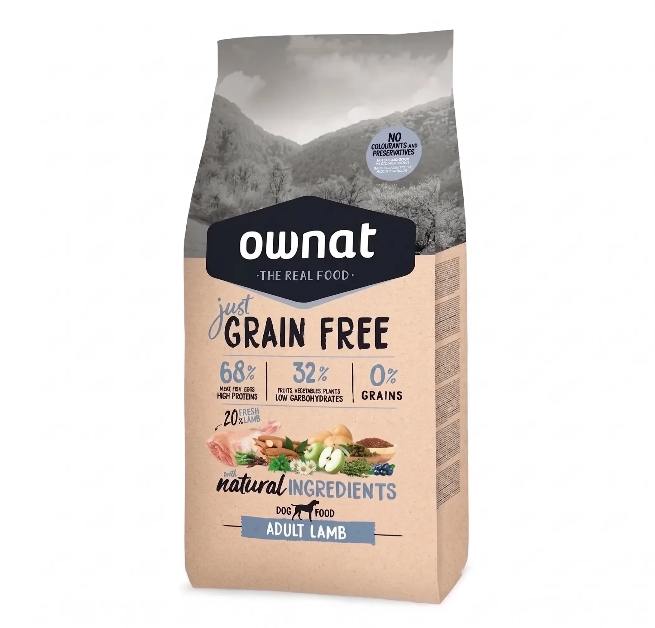 Изображение 1 для Ownat Adult Grain Free Сухой корм беззерновой для взрослых собак, с ягненком, 3 кг