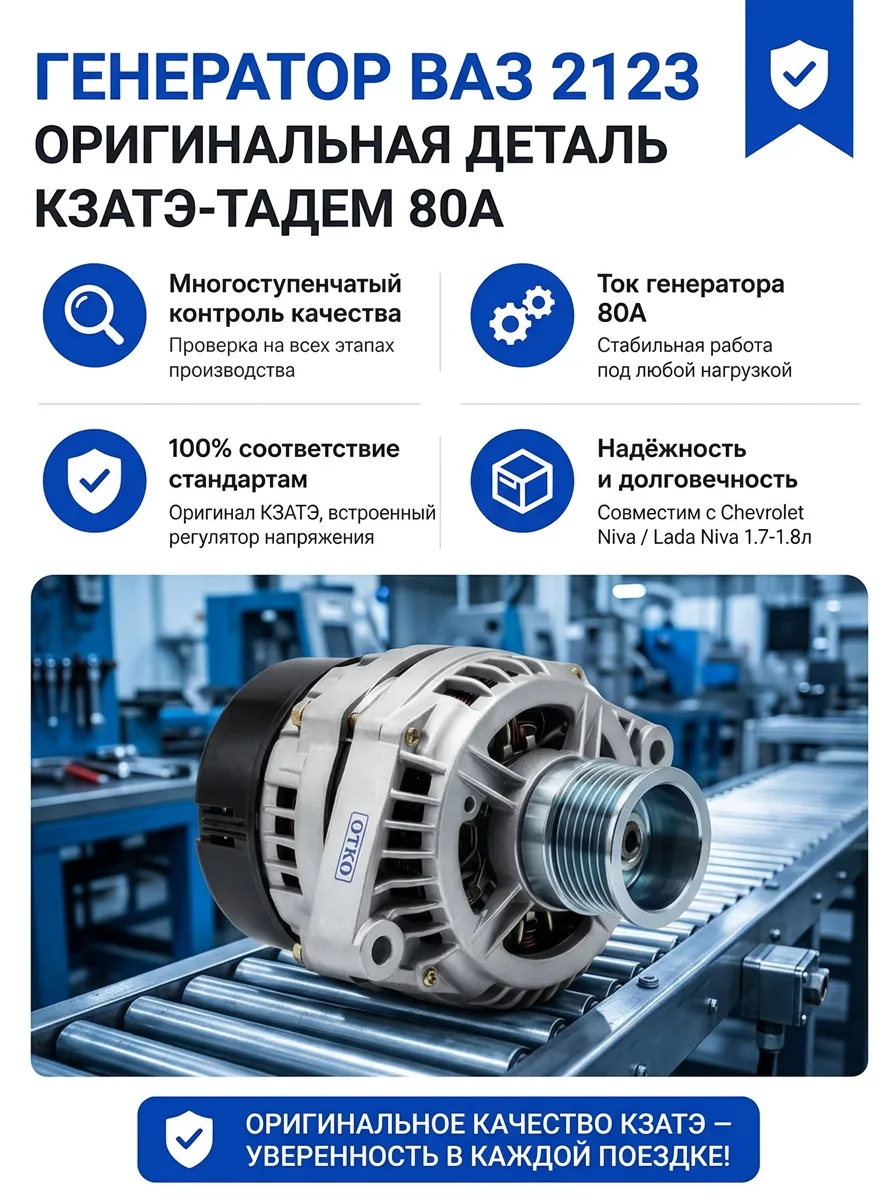 Генератор 80А для ВАЗ 2123 Шевроле Нива КЗАТЭ