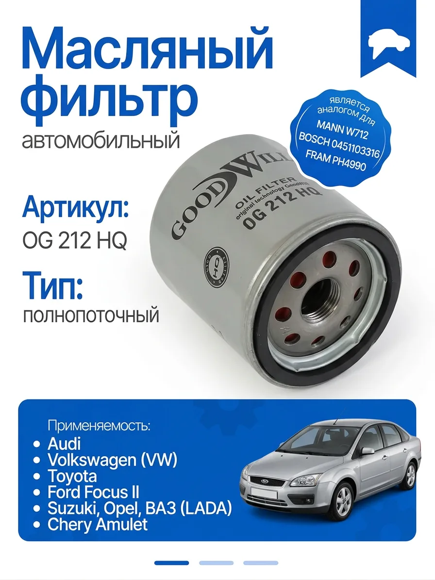 Масляный фильтр GoodWill OG 212 HQ с антидренажным клапаном