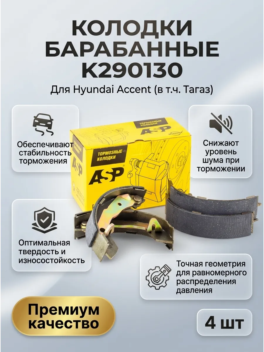 Колодки барабанные Hyundai Accent Tagaz ASP