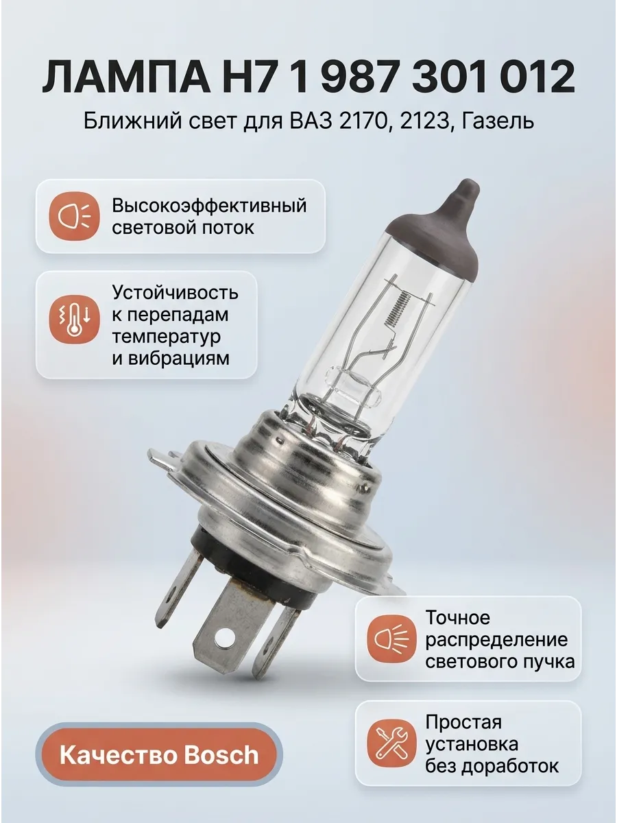 Лампа H7 12V 55W ближ/свет Ваз 2170,1118,2123,Газель BOSCH Pure Ligth (блистер)