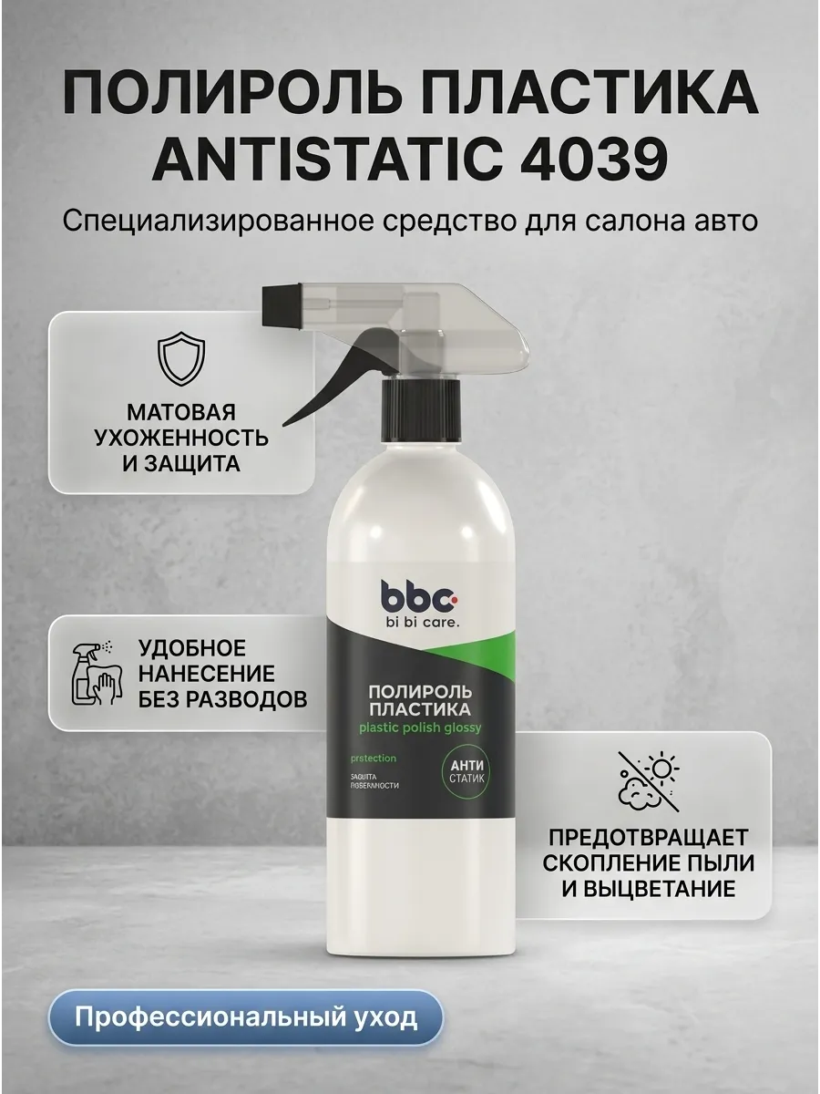 Полироль пластика Antistatic с триггером 500мл BiBiCare (12шт)