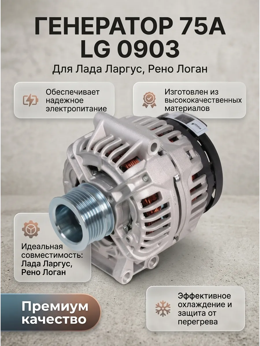 Генератор (75 А) Лада Ларгус, Рено Логан 1.4, 1.6 СтартВОЛЬТ (4шт)