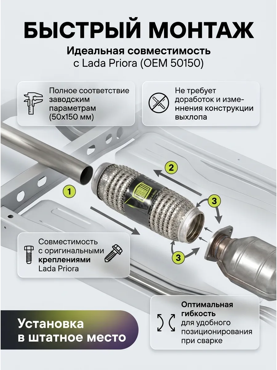 Гофра Виброкомпенсатор вых. трубы 50x150 InnerBraid (Приора) TRIALLI (25шт)