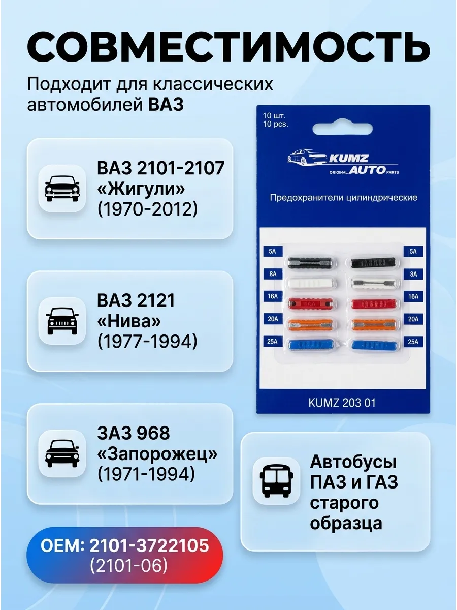 Предохранители цилиндрические Ваз 2101-06 KUMZ
