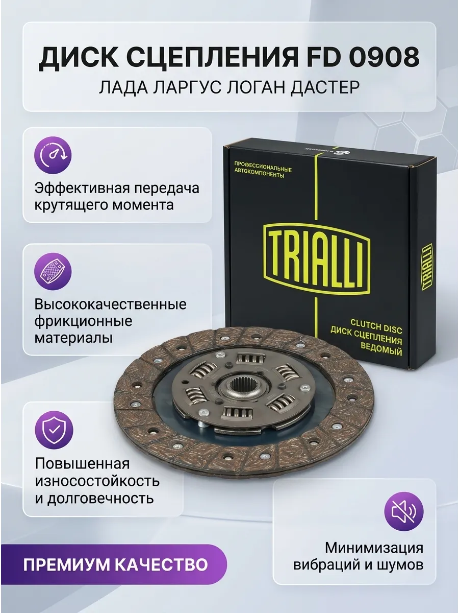Диск сцепления Лада Ларгус, Логан, Дастер (1.6 16кл КПП JR5) TRIALLI (10шт)