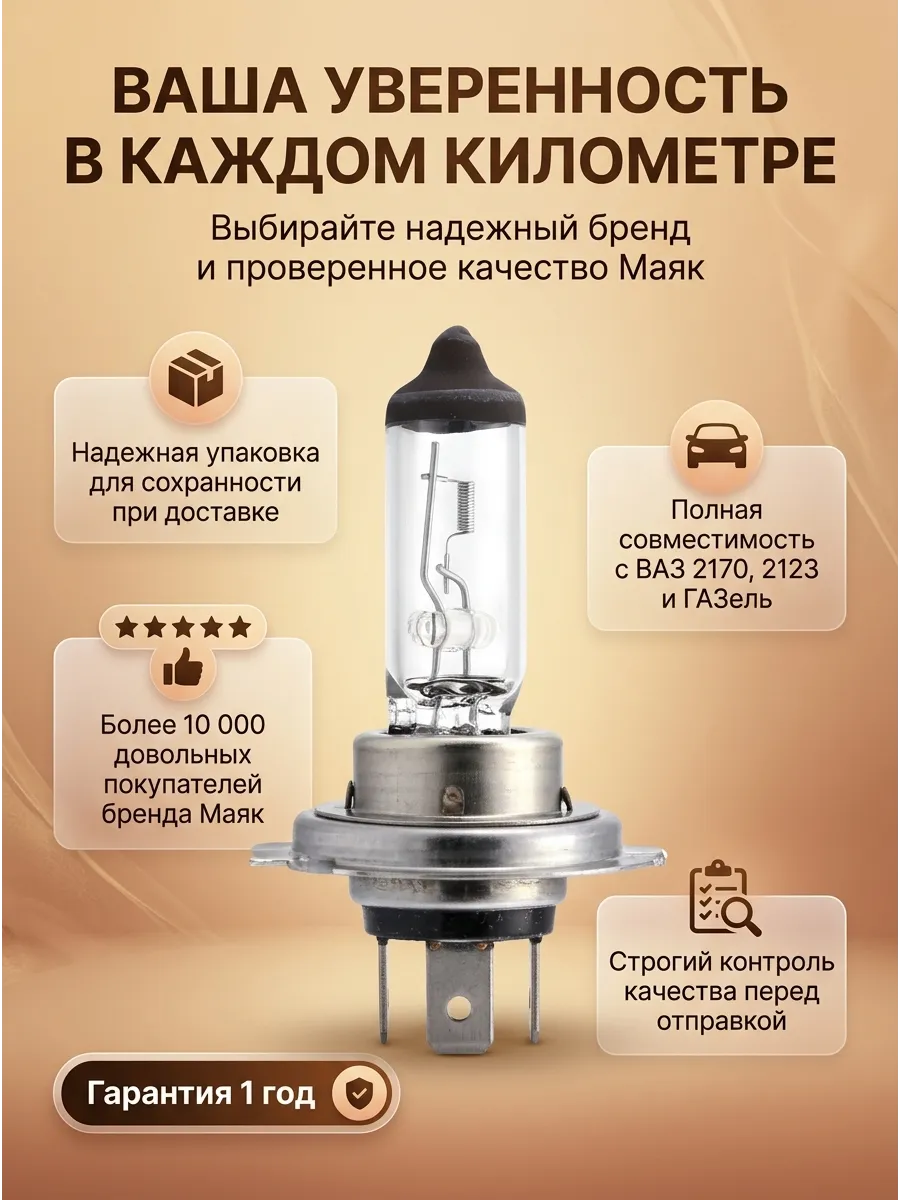 Лампа H7 12V 100W ближ/свет Ваз 2170,1118,2123,Газель МАЯК (10шт)