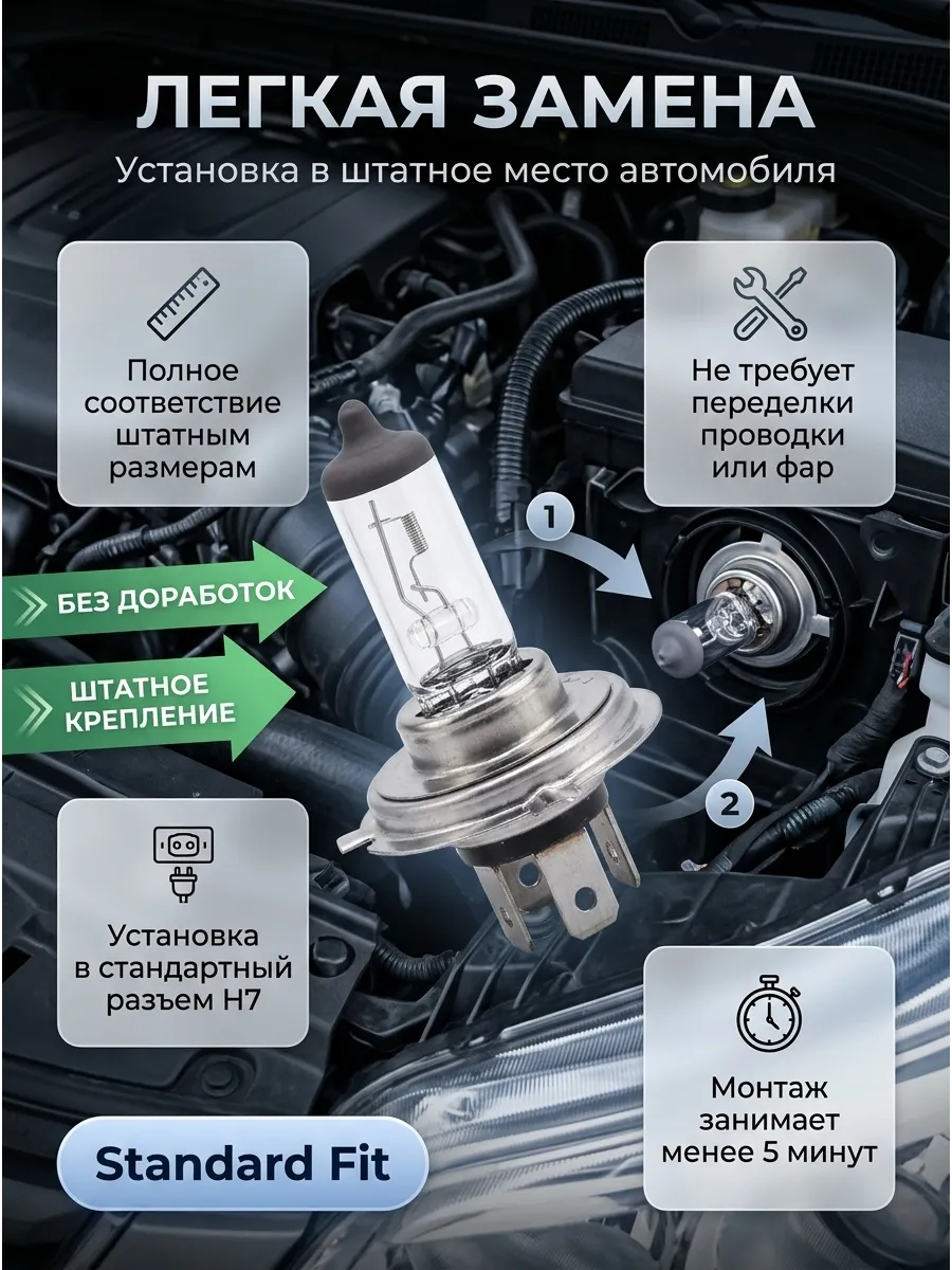 Лампа H7 12V 100W ближ/свет Ваз 2170,1118,2123,Газель МАЯК (10шт)