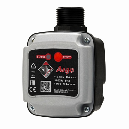 ARGO с кабелем Реле потока 115-230V 12A автоперезапуск(60 мин/4попыт) IP65 вх/вых 1 внешнее соединение(штуцер), угловое подключение.