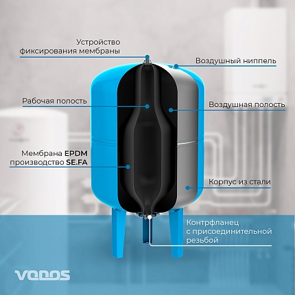 Гидроаккумулятор VODOS SIMPLE 100 VERT (8bar, G1", +99°C,  мембрана EPDM SE.FA Italy)