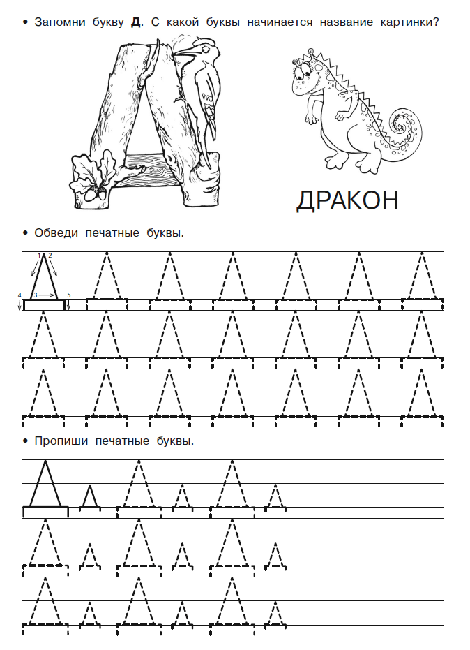 Прописи буквы Д