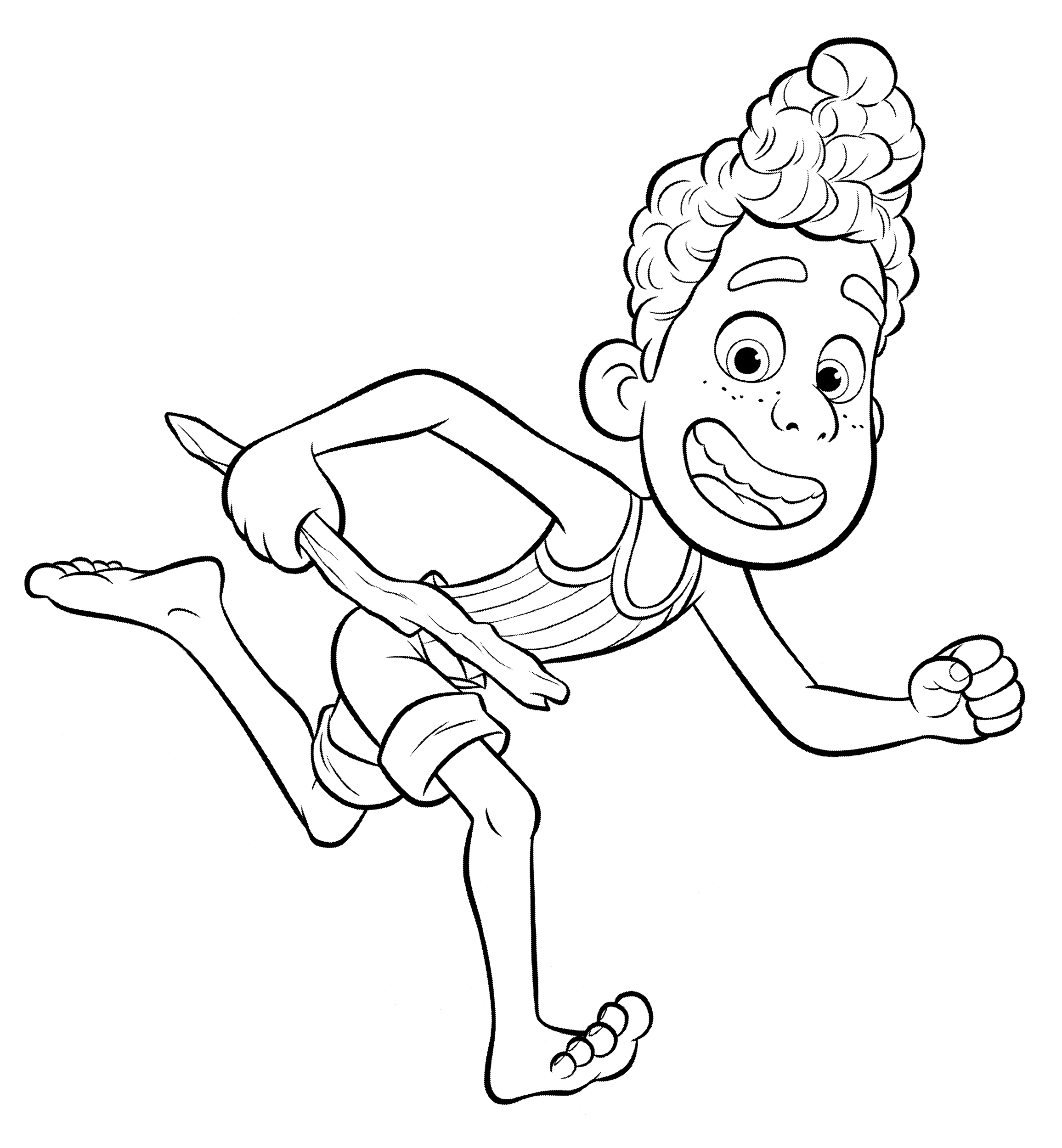 Раскраска Альберто бежит с палкой