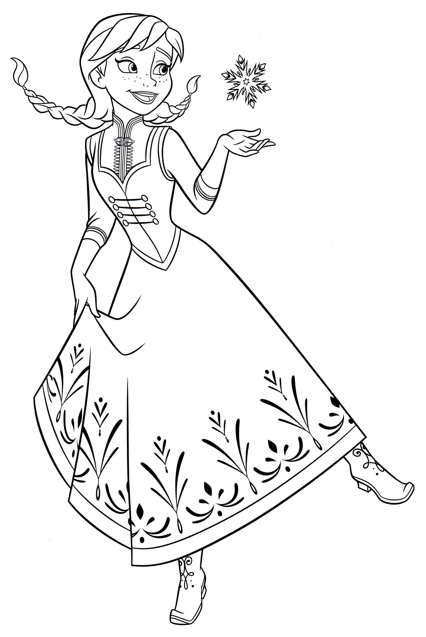 Раскраска Анна играет со снежинкой