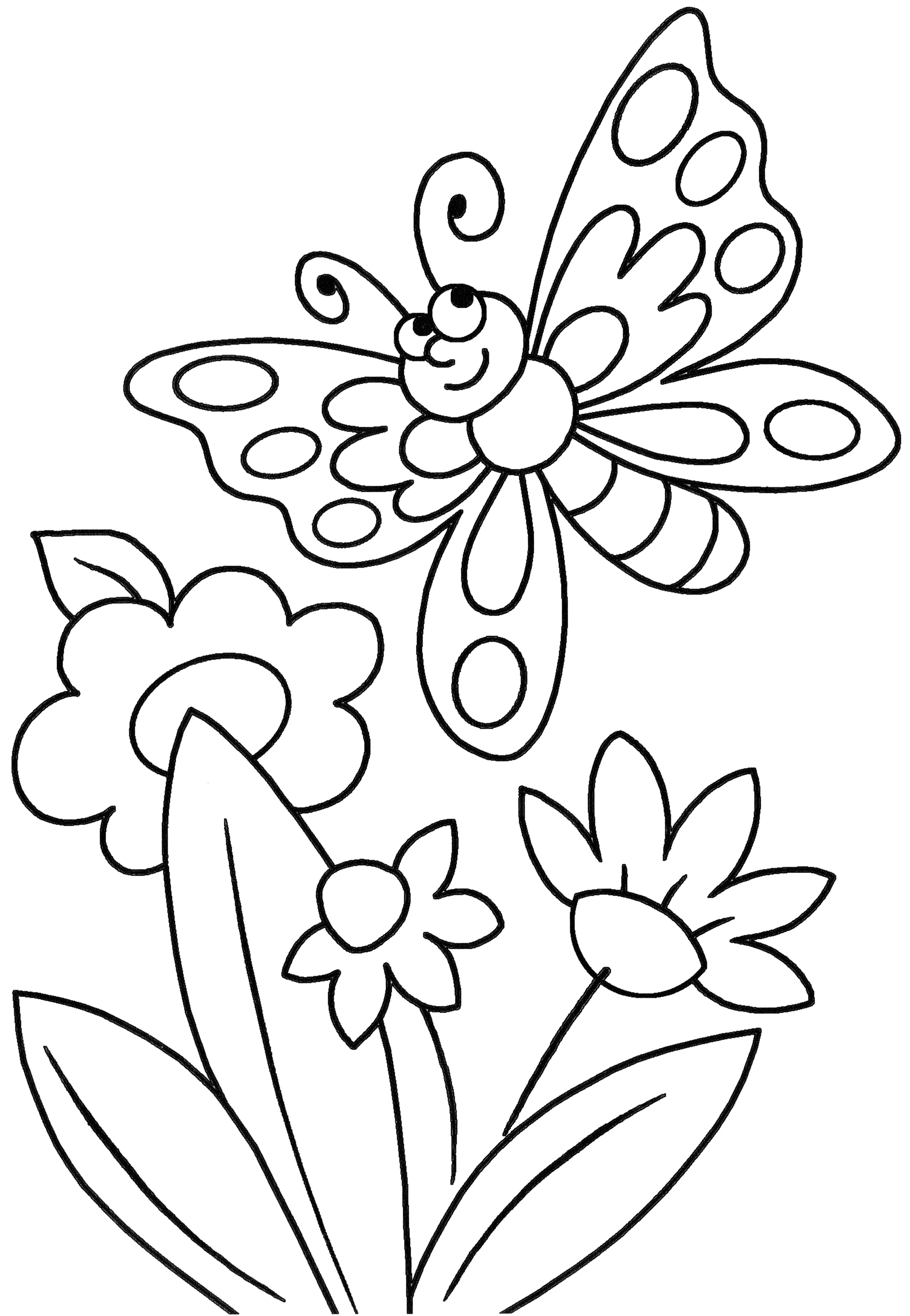 Раскраска Бабочка и ромашки