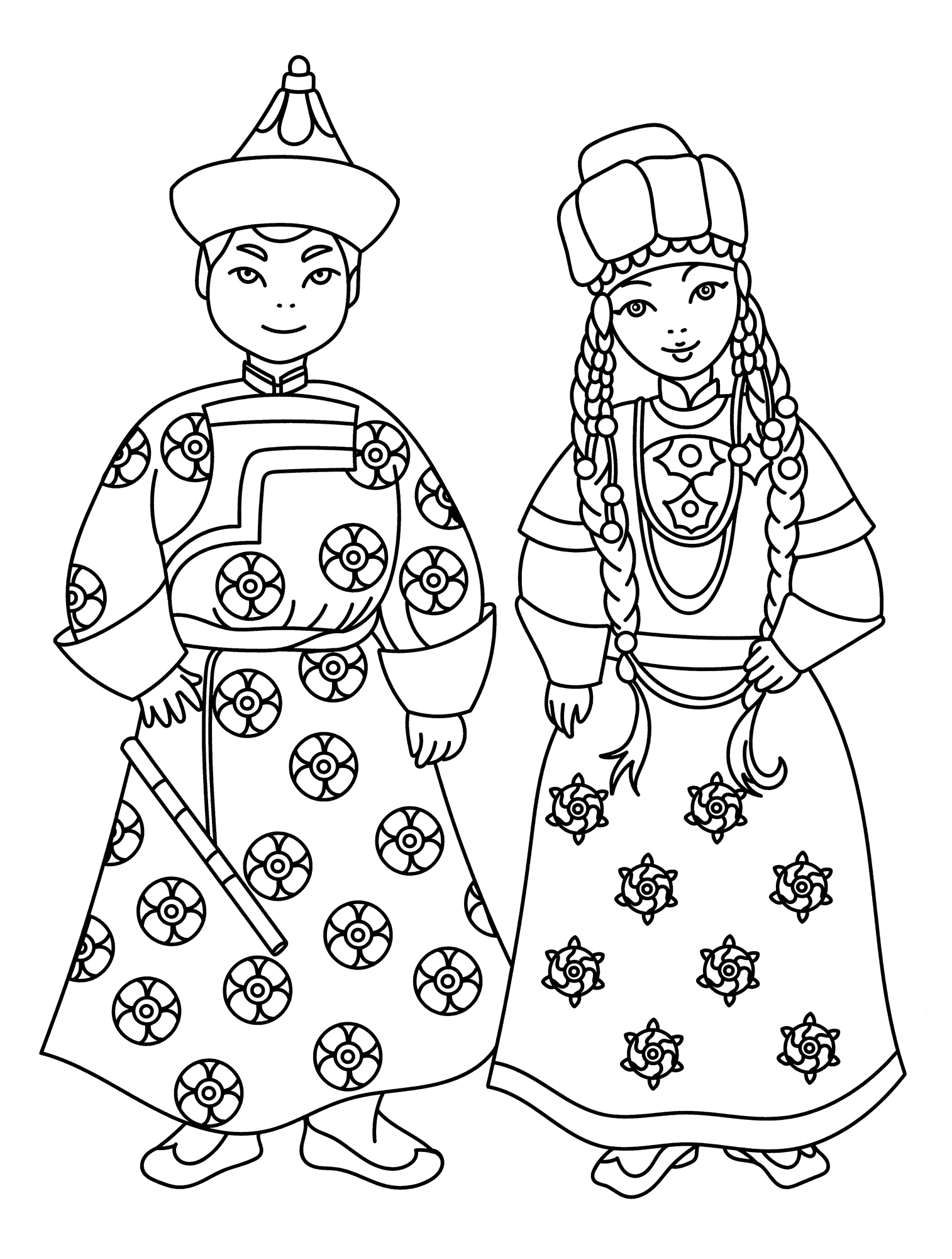 Раскраска Буряты в костюме