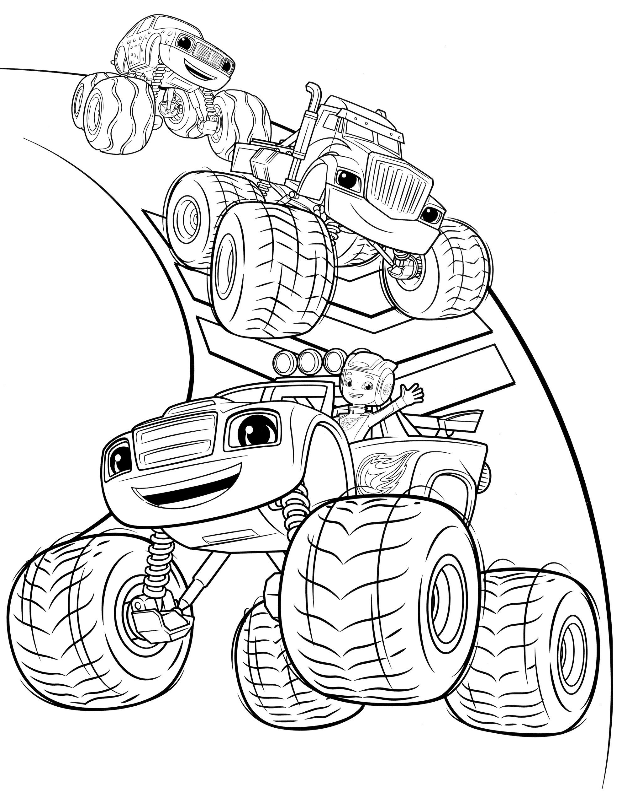 Раскраска Чудо-машинки едут по трассе