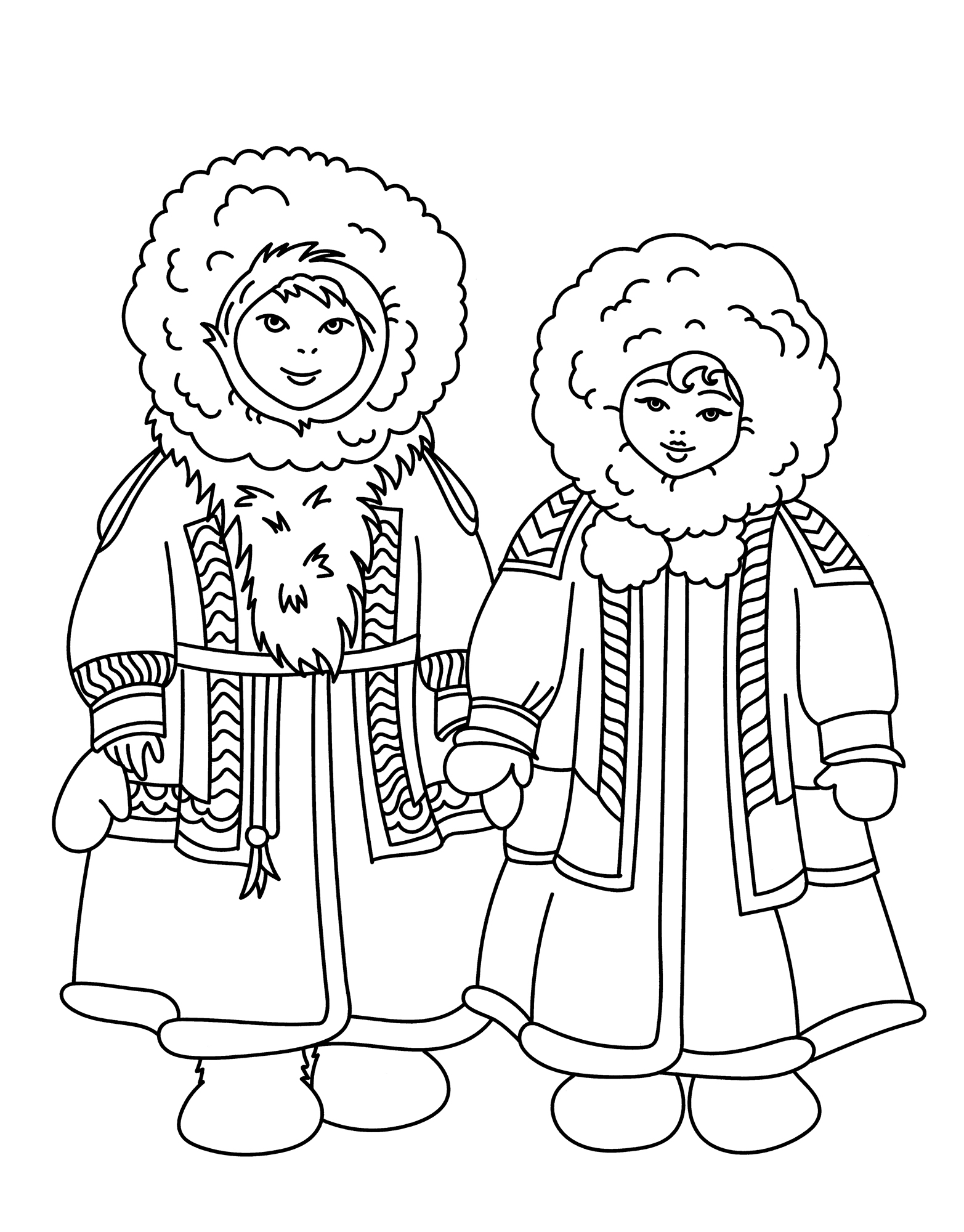 Раскраска Чукчи в теплых кухлянках