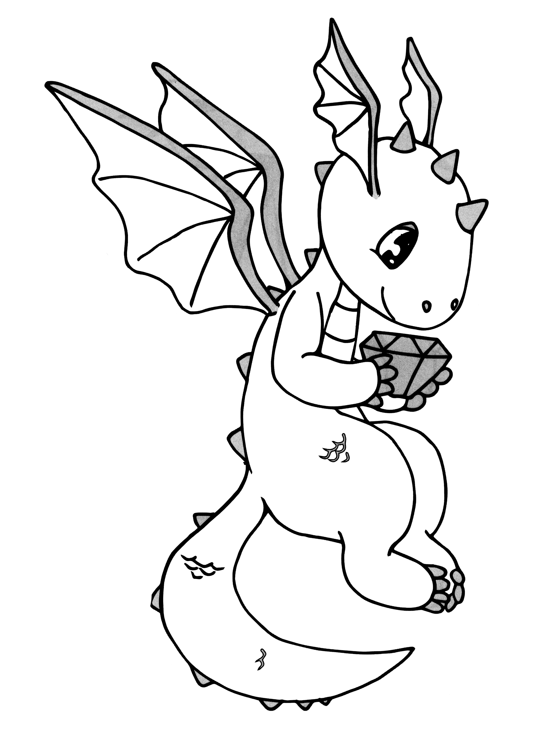 Раскраска Дракон с бриллиантом в лапах