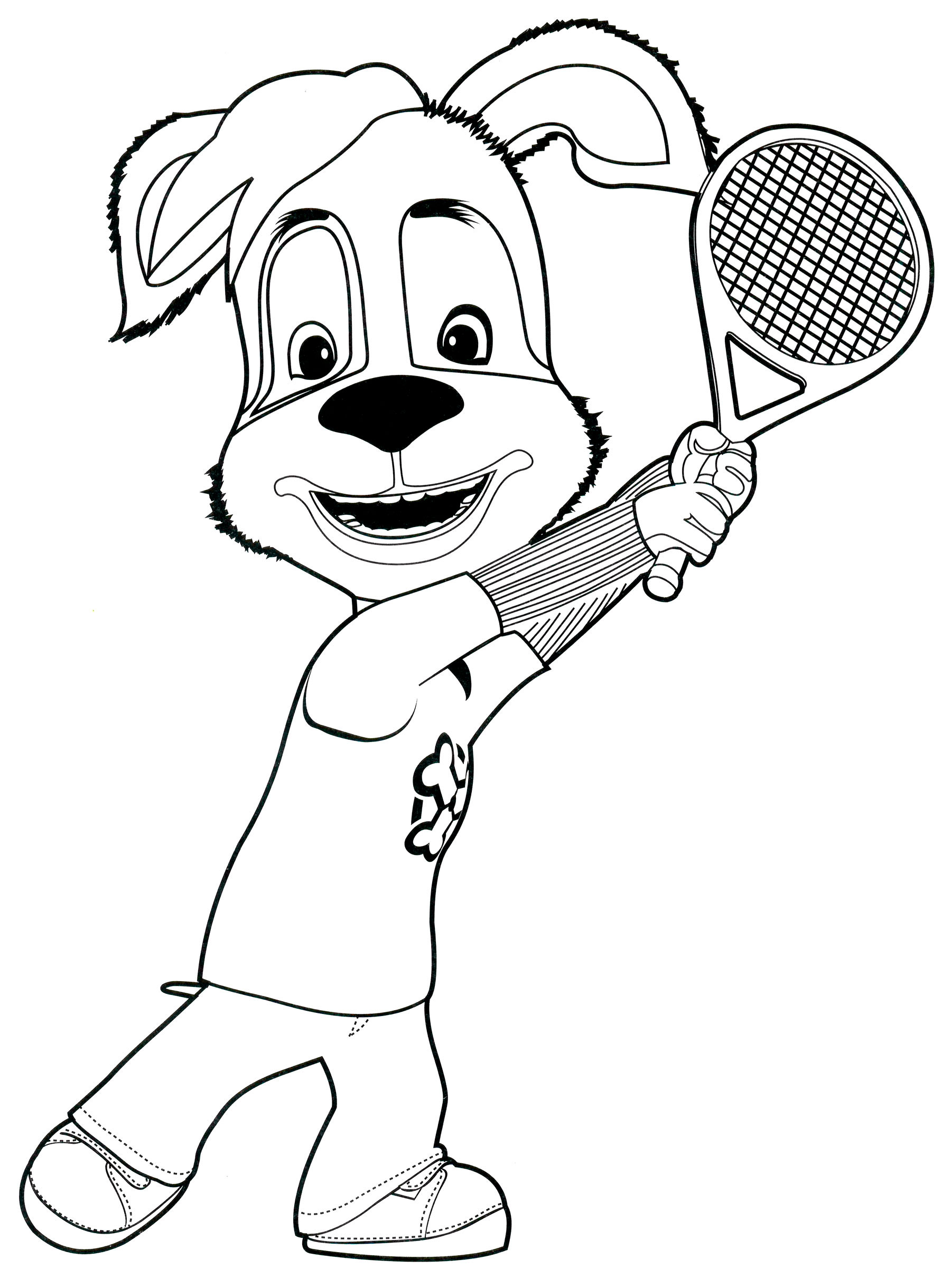 Раскраска Дружок играет в теннис