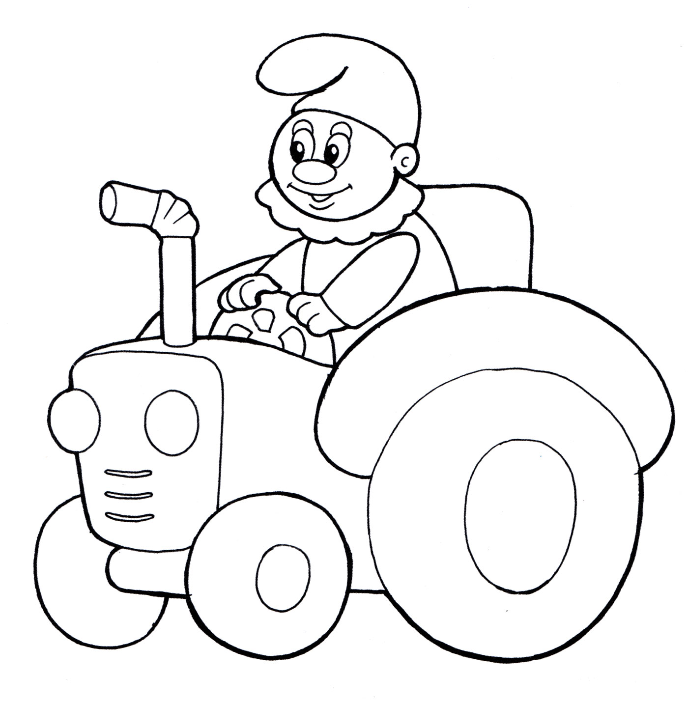Раскраска Гном на тракторе