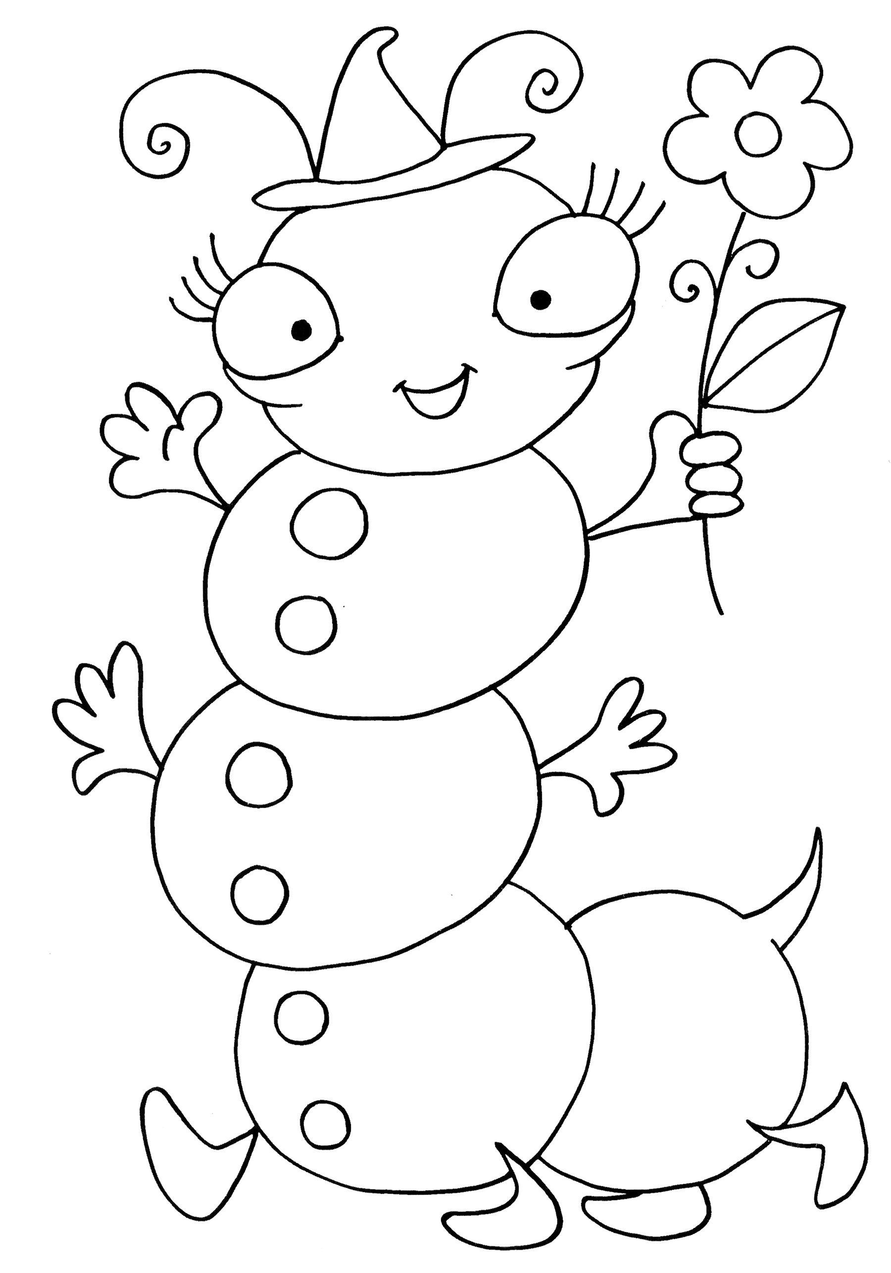 Раскраска Гусеница с цветочком