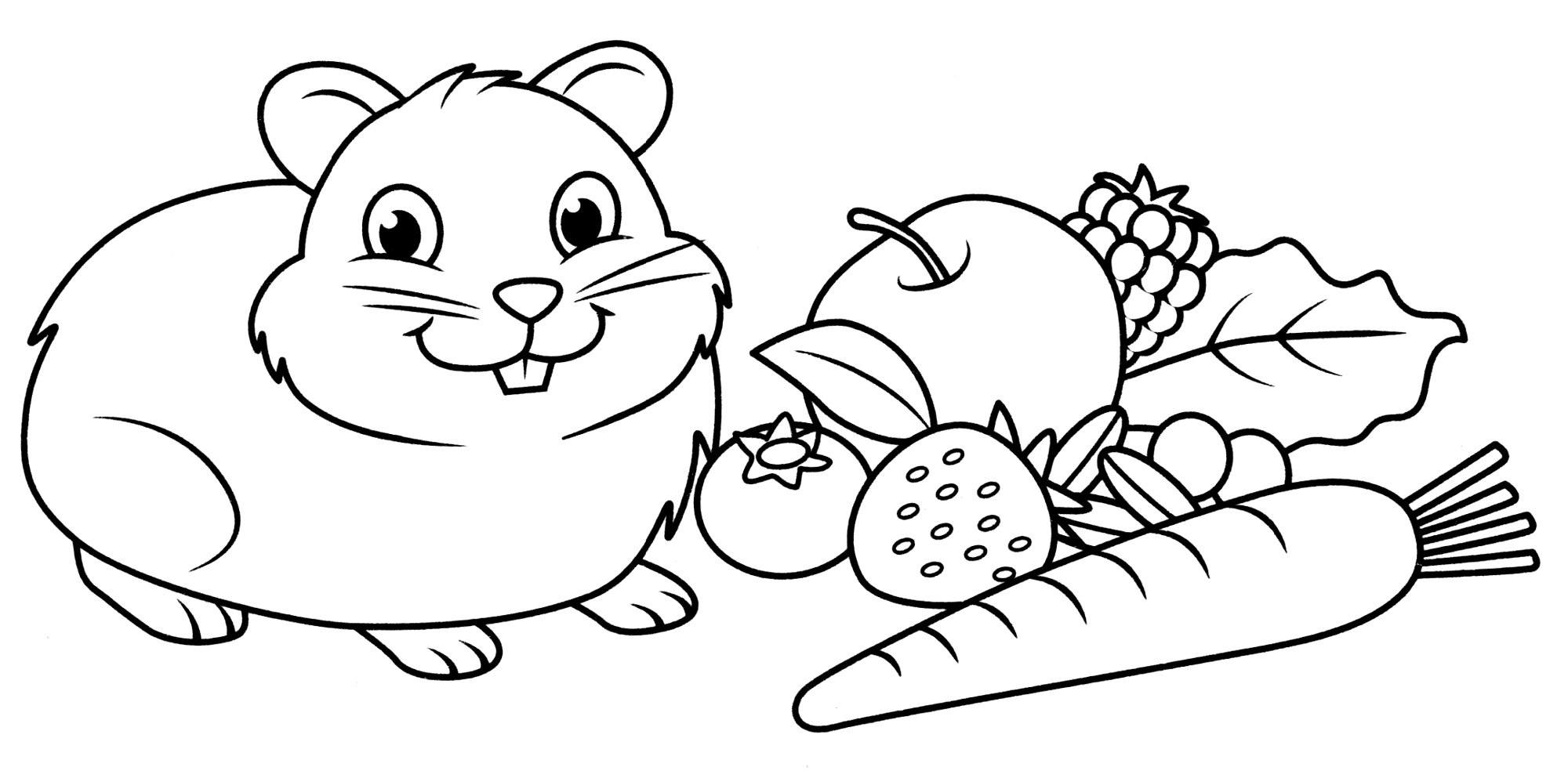 Раскраска Хомячок и овощи
