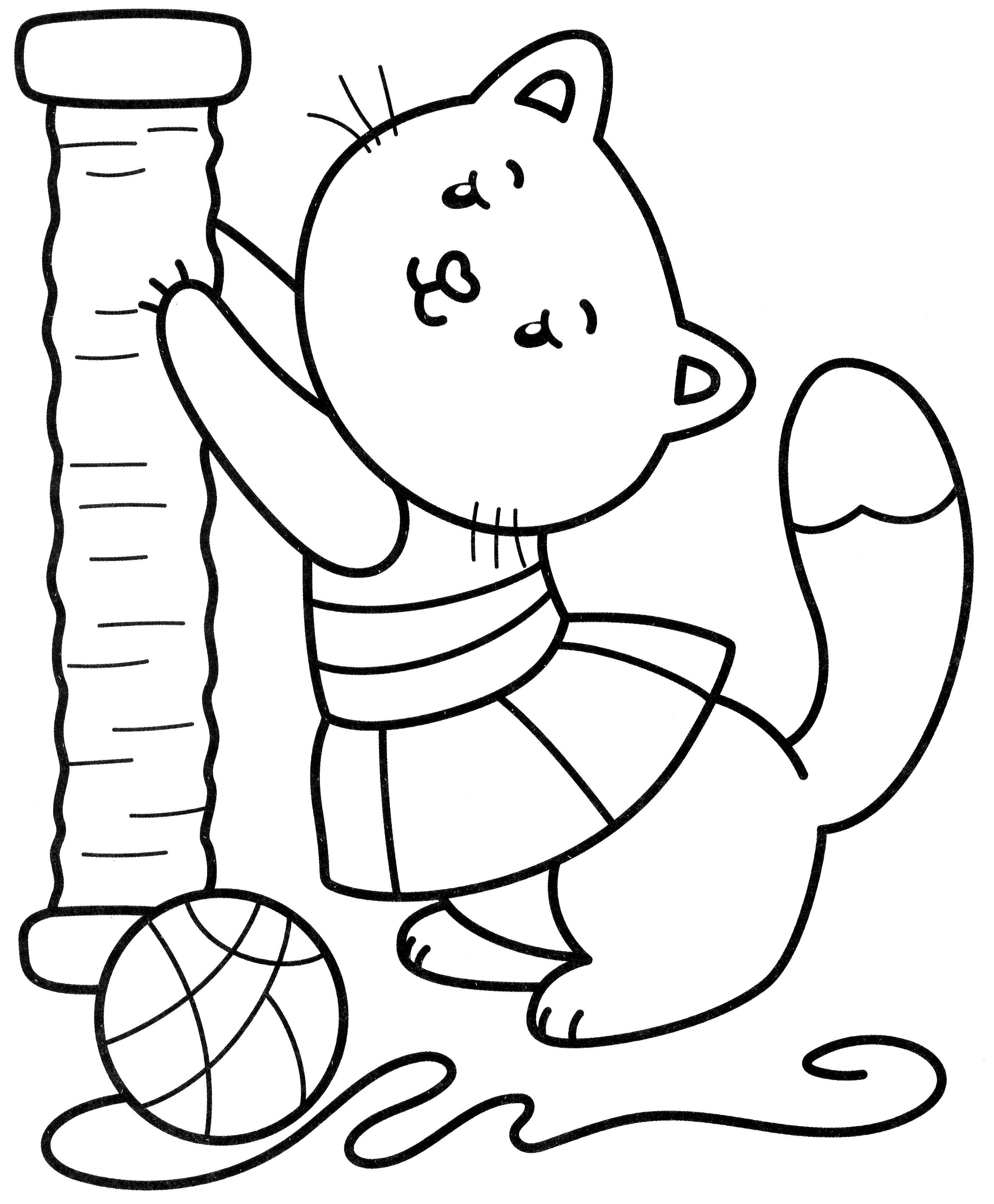 Раскраска Игривая кошечка с клубком