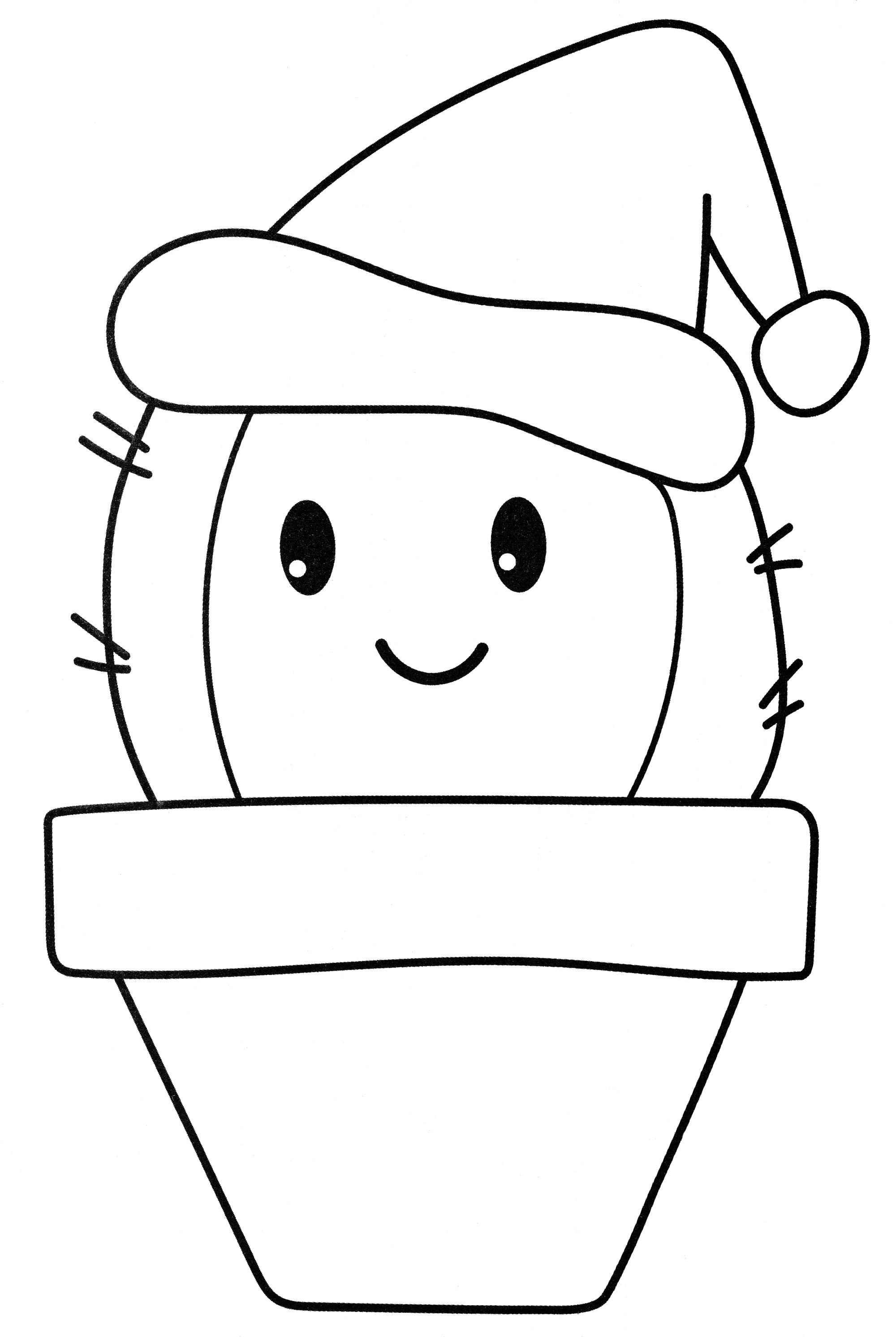 Раскраска Кактус в новогоднем колпаке