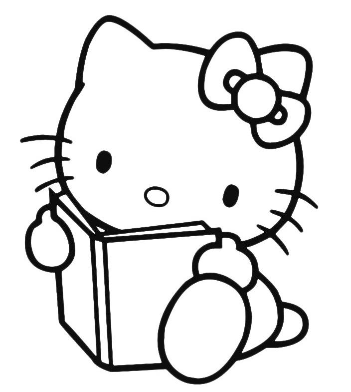 Раскраска Китти читает книжку