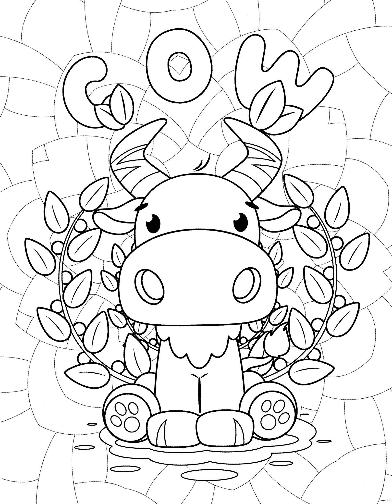 Раскраска Корова на фоне листьев